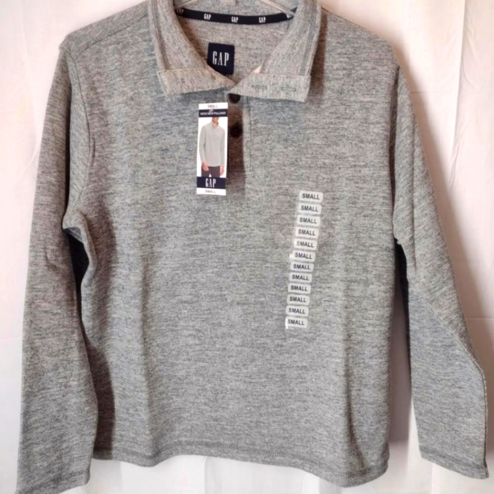 NWT Gap Men's Long Sleeve Gray Mock Neck Cotton Blend Pullover Sweater Size Smal